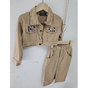 Set kleding meiden meisjes rok en jasje bruin camel studs kleuren maat 2/2Y stoer voorjaar zomer