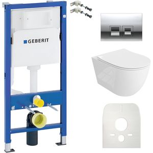 Inbouwreservoir Complete Toiletset Geberit Duofix Basic - Inbouw WC Hangtoilet Wandcloset SINTO BLACK Zwart Mat - Bedieningsplaat DELTA Chroom Vierkant - Voorwandelement - Installatiesysteem