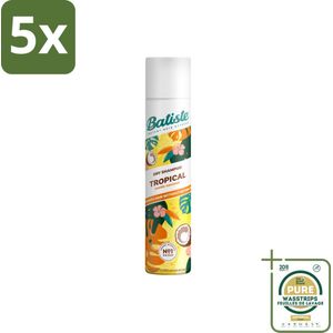 5 x Batiste - Tropical - Droogshampoo - Tropische Geur - Verfrist en Stylet - 200ml - Grootverpakking - Droogshampoo - Tropische Geur - Fris Haar - Vet Haar - Volume Haar