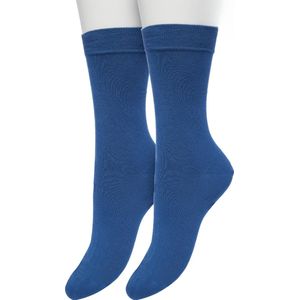 Bonnie Doon Basic Sokken Dames Blauw maat 36/42 - 2 paar - Basis Katoenen Sok - Gladde Naden - Brede Boord - Uitstekend Draagcomfort - Perfecte Pasvorm - 2-pack - Multipack - Effen - Vallarte Blue - OL834222.384