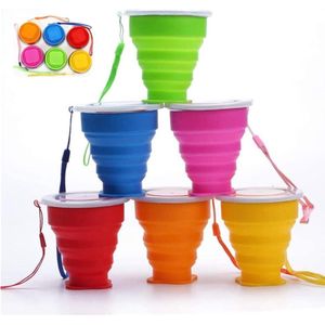 Inklapbare reisbeker 6 oz - veelkleurig - siliconen - opvouwbaar - drinkmok met deksel - multifunctioneel - intrekbaar - beker - voor wandelen - kamperen - picknick.