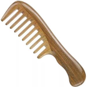 Grove Kam Groen Sandelhout - Kam Hout - krullen kam - Haarkam - Curly hair - Natuurlijke kam - Natural comb - Wide Comb - Anti Statisch - Kam voor Nat Haar - Krullend Haar Producten - Curly Girl