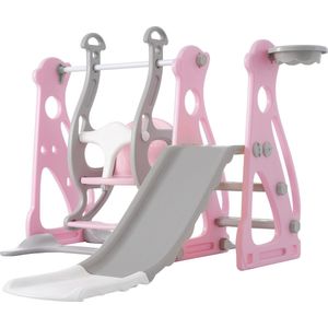 Glijbaan - Binnen en Buiten - Baby - 1 Jaar tot 3 Jaar - BPA-Vrij - Speeltoren 4 in 1 - Roze/Grijs/Wit
