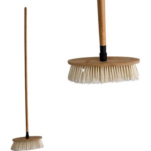 Kamerbezem – Veegborstel met steel voor binnen – Veegborstel – Kamerveger - zachte bezem met steel voor binnen & buiten – Bezemkop 30 cm – Bezemsteel 120 cm – Beige