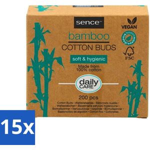 15 x Sence - Bamboe - Wattenstaafjes - Afbreekbaar & Vegan - 200 Wattenstaafjes - Oren Schoonmaken - Make-up Verwijderen - Plasticvrije Wattenstaafjes