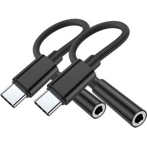 JUALL USB-C naar 3.5mm Jack Adapter - 2x - Zwart Gevlochten - Voor Samsung en iPhone