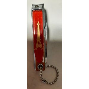 Superdoll nagelknipper trio - nagelschaar - zakmesje - opener - met print Eiffeltoren Parijs - 6,5 cm - rood met goud