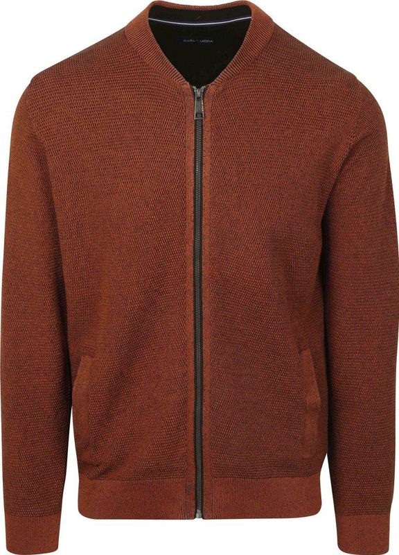 Casa Moda - Strickjacke SNOS - Vest - Oranje - Effen - Halslijn: Opstaande Kraag