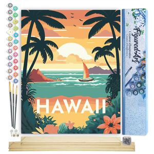 Figured'Art Schilderen op Nummer Volwassenen canvas Reisposter Hawaï- Handwerk acrylverf Kit DIY Compleet - 40x50cm met DIY houten lijst