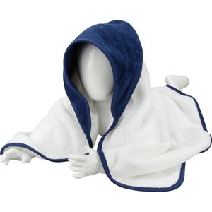 ARTG® Babiezz - Babycape - Baby Badcape - Kraamkado - 75 x 75 cm -  Wit / MarineBlauw Donker Blauwe Capuchon en Rand - 100% Katoen - WHITE / FRENCH NAVY