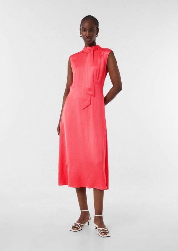 comma - Midi-lengte Satijnen Jurk - Zwart