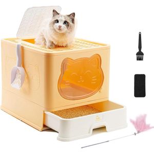 Volledig gesloten kattentoilet met deksel, ladetype deodoriserende Cat Litter Box, grote opvouwbare kattenbak met kunststof schep voor huisdieren geschikt voor katten van alle leeftijden