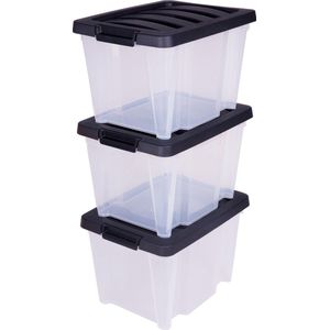 IRIS Handybox Opbergbox - 30L - Kunststof - Transparant/Zwart - Set van 3