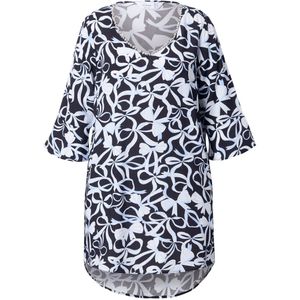 MIAMODA - Dames - Tuniek A-lijn all-over print 3/4-mouw - Klassiek zwart - Maat 42