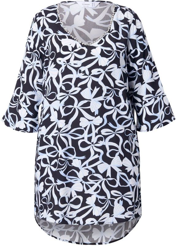 MIAMODA - Dames - Tuniek A-lijn all-over print 3/4-mouw - Klassiek zwart - Maat 42