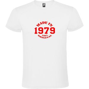 Wit T-Shirt met “Made in 1979 / 100% Original “ Afbeelding Rood Size XS