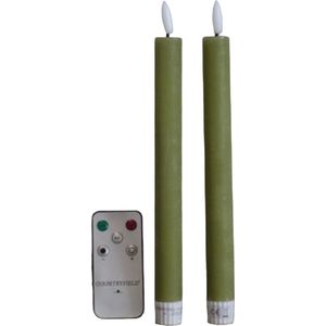 Countryfield - LED-kaarsen met afstandsbediening 'Lyon' (Set van 2, Ø 2.2cm, Groen)