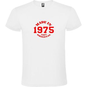 Wit T-Shirt met “Made in 1975 / 100% Original “ Afbeelding Rood Size XXXXXL