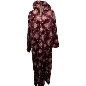 Dames Fleece Badjas extra lang 140CM met Ritssluiting en capuchon L donkerrood