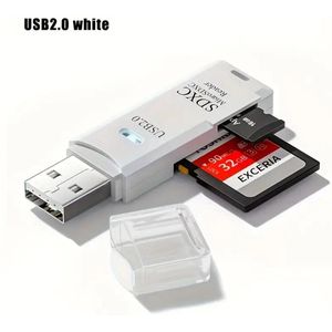 SD Kaart lezer & Micro-SD kaart lezer (2-in-1) - USB 2.0 - Wit - Micro SDHC - Voor Apple, Windows & TV - SD Reader - TF kaart