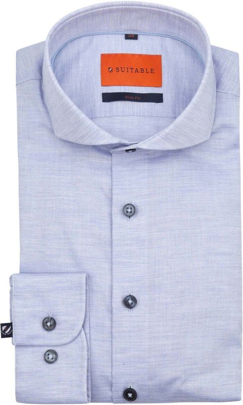 Suitable - Melange Overhemd - Lichtblauw - Slim-fit - Katoen - Lange Mouw