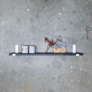 GoudmetHout Massief Eiken Wandplank - 40x15 cm - Zwart eiken - Industriële plankdragers L-vorm UP mat wit - Staal - Zwarte wandplank