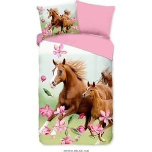 Pure Kinderdekbedovertrek ""paarden en roze bloemen"" - Multi - (140x200/220 cm) - Microfiber