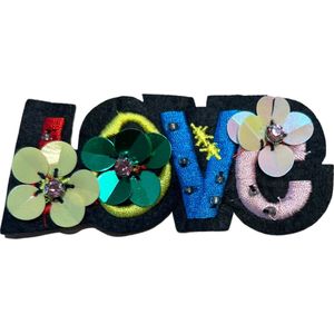 Flower Power Love Paillette Op Naai Fashion Part Patch 9.2 cm / 3.9 cm / Rood Geel Blauw Roze
