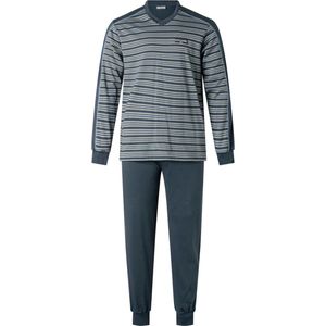 Gentlemen heren pyjama licht geruwd - maat L - V-hals - Fijnstreep marine/turquoise