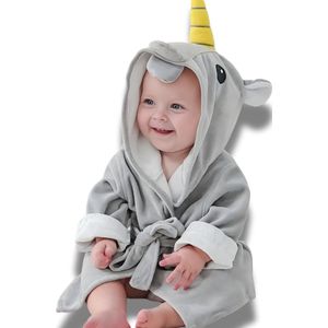 BoefieBoef Eenhoorn Baby Badjas Bamboe – Eco Babybadjas Kleuter Badcape met Dieren Capuchon voor Kinderen – Eco Peuter Ochtendjas voor Jongen en Meisje – Doktersjas – Milieuvriendelijk Kraamcadeau – Geschikt voor 0-2 Jaar - Grijs Unicorn