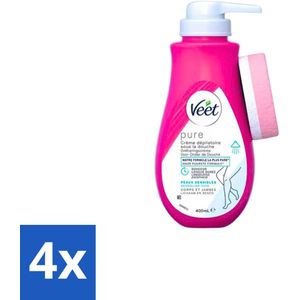 4 x Veet Ontharingscrème Pure Gevoelige Huid 400 ml - Ontharingscrème - Ontharing - Gevoelige Huid - Ammoniakvrij - Veet Pure