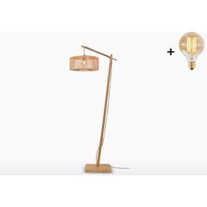 Vloerlamp - BROMO - Bamboe Voetstuk - Small Kap (40x18cm) - Met LED-lamp