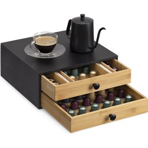 Navaris bamboe capsulehouder met lades - 33 x 35 x 14 cm - Koffiecups houder voor max. 72 cups - Zwart