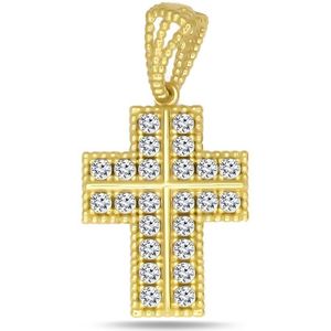 Juwelier Zwartevalk 14 karaat gouden kruis hanger met zirkonia - 14.295/15x11