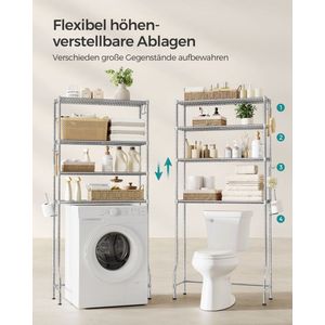 Signature Home Metaal Wasmachine rek - Wasmachine rek met opbergruimte en haken- verstelbare planken - Toilet kast - Zilver - 30 x 83 x 176 cm