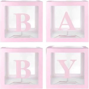 Vier doorzichtige letter ballon boxen Baby roze - babyshower - genderreveal - ballon - box - baby - roze
