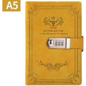 PolkaHome® A5 Notitieboek met Slot – Retro Wachtwoord Dagboek, Notebook, Notitieblok, Notitieboekje, Schrift, Schoolbenodigdheden (22x15 cm, 200 Pagina’s) kurkuma geel
