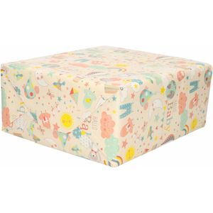 Cadeaupapier baby 200 x 70 cm dieren print met vosjes - Babyshower/kraamvisite