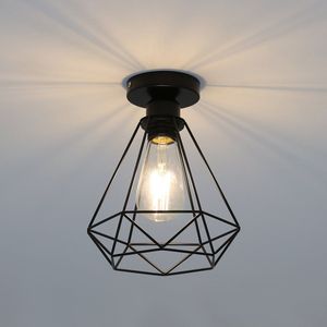 Delaveek-E27 Industriële Vintage Kooi Plafondlamp - Metaal - Zwart - Maximum 60W (lamp niet inbegrepen)
