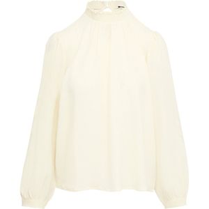 Blouse - Vloeiende Crêpe Stof - Glanzende Look - Pofmouwen - Gesmokte Kraag