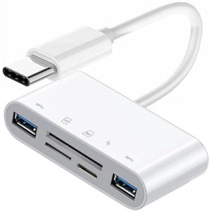 USB-C naar TF/Micro SD/SDXC Dual USB 3.0 Kaartlezer & PD 27W Oplaadadapter voor Laptop, Tablet en Telefoon