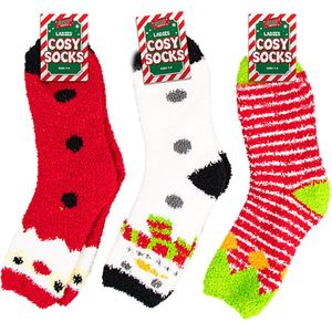 Kerst sokken - set van 3 paar fluffy sokken - wit/rood/groen - maat 37/42