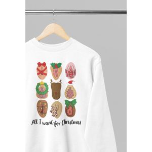 Foute kersttrui - All i want for christmas poesie - Wurban Wear | 18+ | Grappige sweater | Leuk cadeau | Unisex sweater | Oversized sweater | Kersttrui heren | Foute kerstkleding | Kerst sweater | Kersttrui dames | Foute kersttruiendag 2025 | Wit