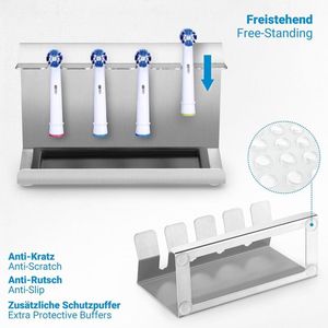 Elektrische Tandenborstelhoofdhouder Roestvrijstalen voor Tandenborstel Hoofdhouder met Opvangbak, Borstelkophouder voor 4 Elektrische Tandenborstelkoppen
