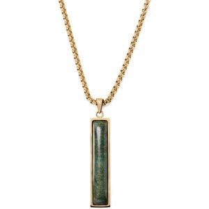 Arkai - Heren - Edelsteen Schakelketting - Groene Afrikaanse Jade-steen - Goudkleurig