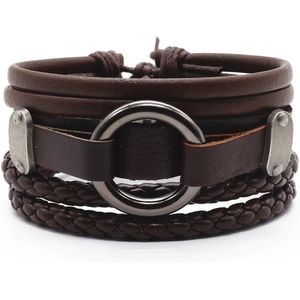 Vriendschapshartje® - 3 Leren armbanden - set bruine armbandjes - armband heren - leer - voor mannen - vaderdag cadeau
