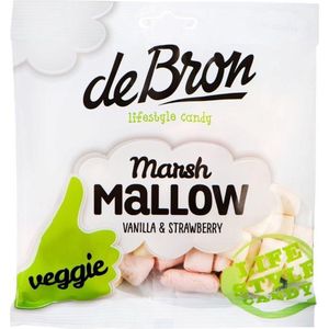 De Bron - Lifestyle Candy Marshmallow Veggie - Vegetarische Marshmallows / Snoep / Spekjes - Vanille & Aardbei - 75 Gram - 1 Zak