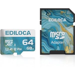 64 GB Micro SD-kaart met SD-adapter - Leessnelheid tot 100 MB/s, UHS-I TF-kaart voor 4K Video-opname, Compatibel met Smartphones, Dashcams, Camera's en Drones