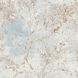 Landelijk behang Profhome 396502-GU vliesbehang hardvinyl warmdruk in reliëf licht gestructureerd met bloemmotief mat blauw beige goud 5,33 m2