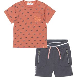Dirkje - Kledingset - 2delig - Jongens - Shirt Dark Blue met bies - Shirt Rust donker oranje met krabben - Maat 86